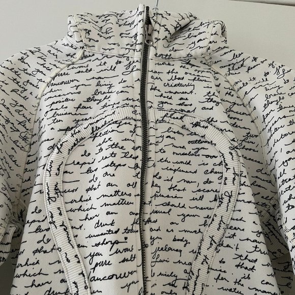 Lululemon Scuba Hoodie II White & Black Manifesto Script size 6 rare - Picture 2 of 16